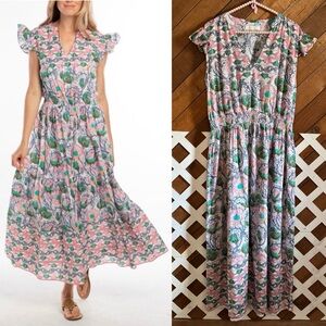 Bindu Anika Pink multi floral maxi dress size Large